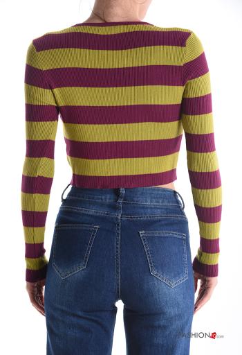 Maglione corto maniche lunghe girocollo Fantasia righe - ph 2