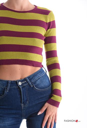 Maglione corto maniche lunghe girocollo Fantasia righe - ph 4