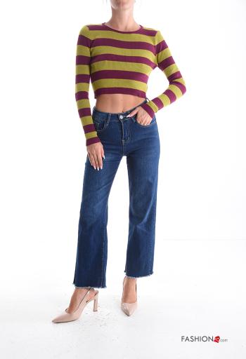 Maglione corto maniche lunghe girocollo Fantasia righe - ph 5