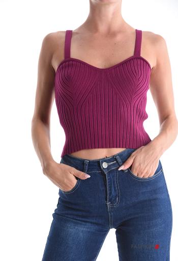 Top costine scollato sulla schiena corto senza maniche
