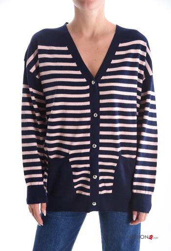 Striped Cardigan with buttons with v-neck with pockets