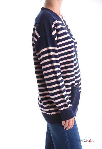 Striped Cardigan with buttons with v-neck with pockets - ph 3