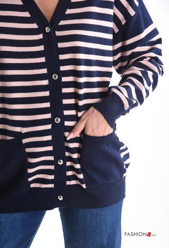 Striped Cardigan with buttons with v-neck with pockets - ph 4