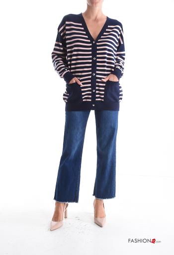 Striped Cardigan with buttons with v-neck with pockets - ph 5