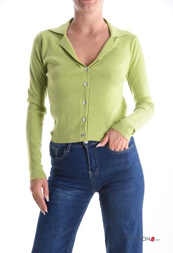 long sleeve with collar Cardigan with buttons with v-neck