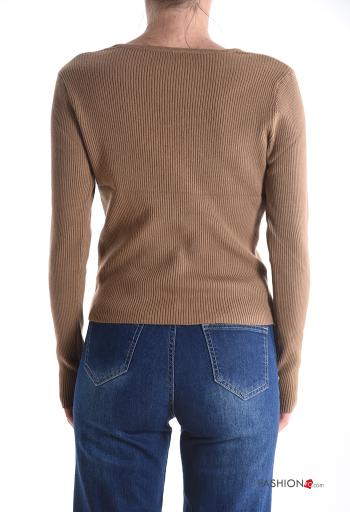 Pull manches longues col rond Côtelé avec boucle - ph 2