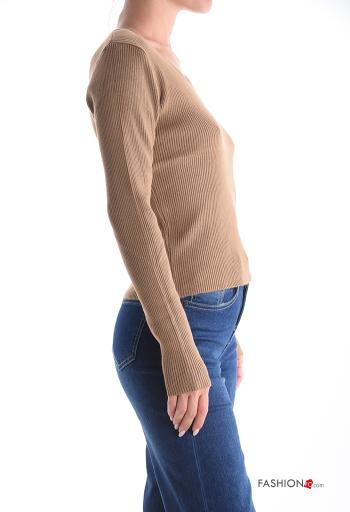 Pull manches longues col rond Côtelé avec boucle - ph 3