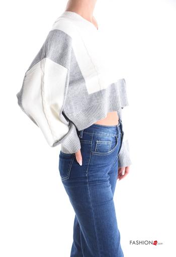 Pull manches longues oversize courte à col en V - ph 3
