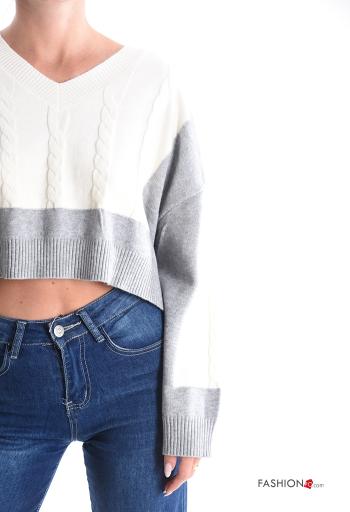 Pull manches longues oversize courte à col en V - ph 4
