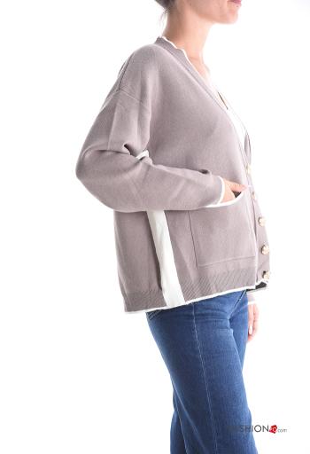 lange ärmel Strickjacke mit Knöpfen mit V-Ausschnitt mit Taschen - ph 3