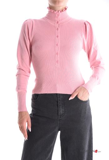 Pull manches bouffantes à col roulé à boutons