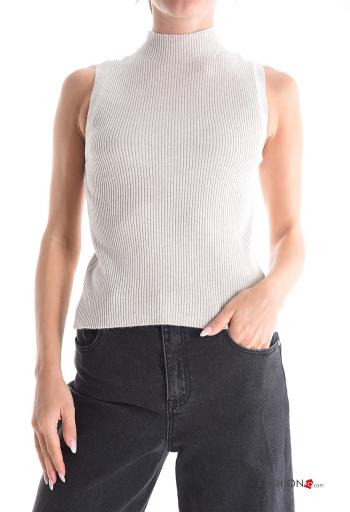 Maglione costine senza maniche a collo alto - ph 1