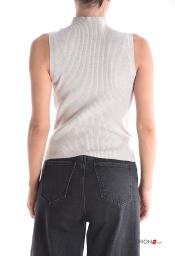 Maglione costine senza maniche a collo alto - ph 2