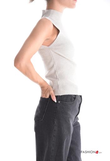 Maglione costine senza maniche a collo alto - ph 3