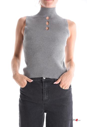 Gerippte ärmellos Strickpullover Rollkragen-