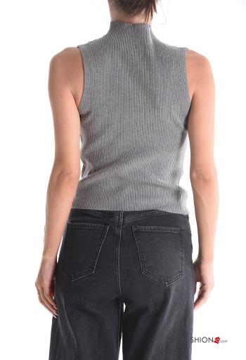 Gerippte ärmellos Strickpullover Rollkragen- - ph 2