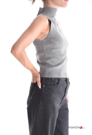 Gerippte ärmellos Strickpullover Rollkragen- - ph 3