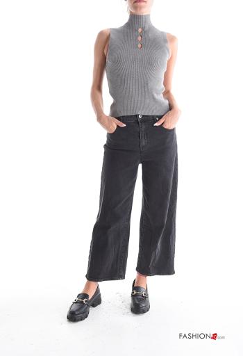 Gerippte ärmellos Strickpullover Rollkragen- - ph 5