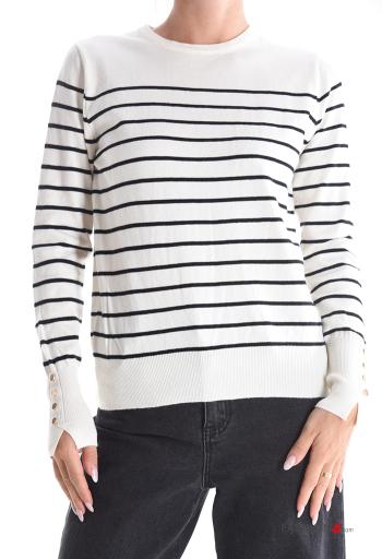 Maglione maniche lunghe girocollo Fantasia righe con bottoni - ph 1