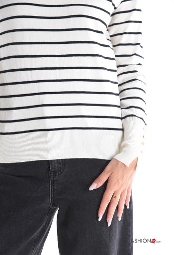 Maglione maniche lunghe girocollo Fantasia righe con bottoni - ph 4
