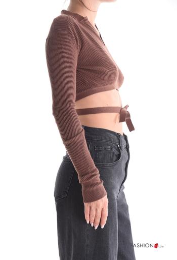 Maglione con colletto scollato sulla schiena costine corto maniche lunghe con corda - ph 3