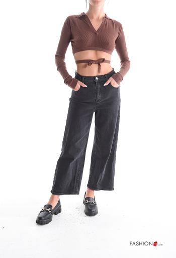 Maglione con colletto scollato sulla schiena costine corto maniche lunghe con corda - ph 5