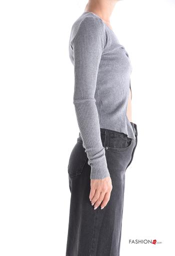 Maglione costine taglio vivo maniche lunghe con fibbia scollo a V con strass - ph 3