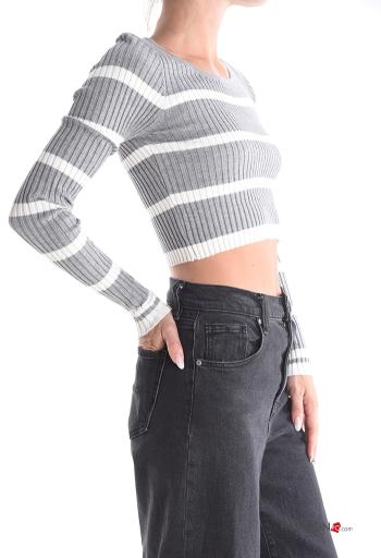 Streifenmuster kurz Strickpullover - ph 3