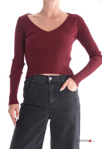 Maglione costine maniche lunghe scollo a V - ph 1
