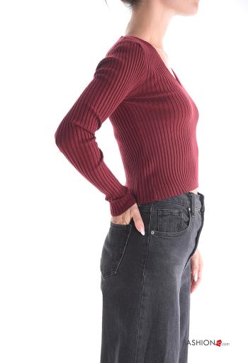 Maglione costine maniche lunghe scollo a V - ph 3