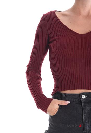 Maglione costine maniche lunghe scollo a V - ph 4