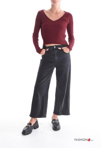 Maglione costine maniche lunghe scollo a V - ph 5