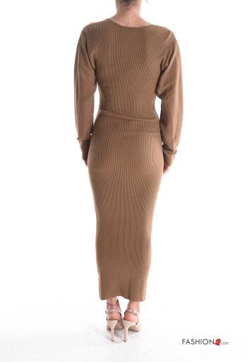 long sleeve pencil Ribbed long Dress with v-neck - ph 2