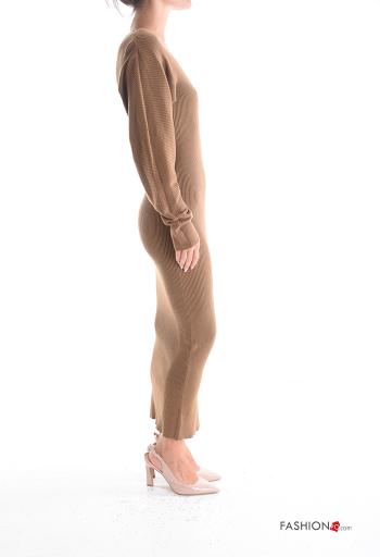 long sleeve pencil Ribbed long Dress with v-neck - ph 3