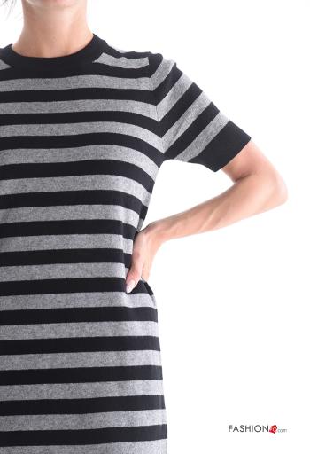 Striped short sleeve crew neck knee-length Dress - ph 4
