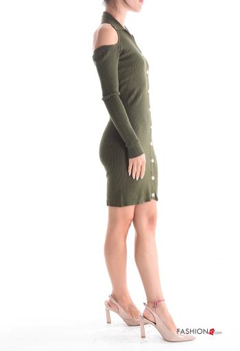 knee-length with collar backless Dress with buttons - ph 3