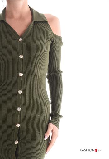 knee-length with collar backless Dress with buttons - ph 4