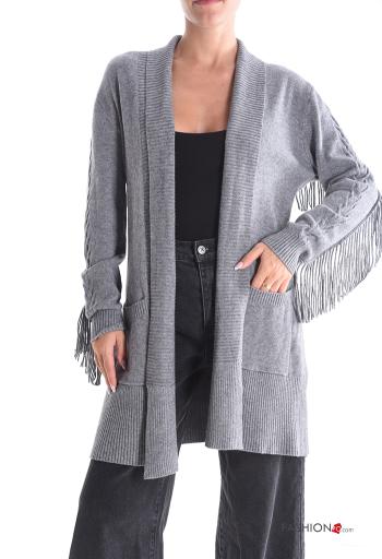 Chaqueta de punto con bolsillos con flecos