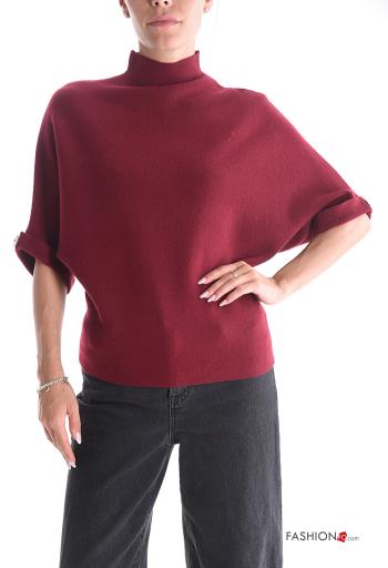 kurze ärmel Strickpullover Rollkragen- mit Strasssteinen