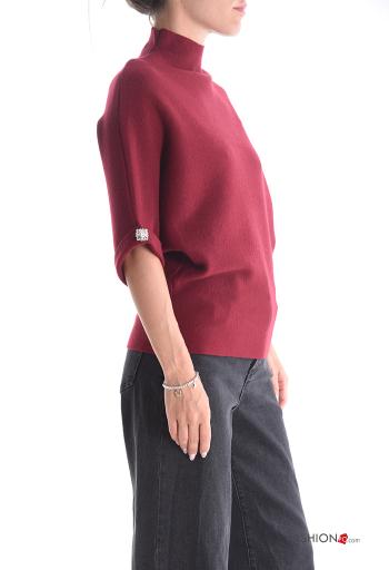 kurze ärmel Strickpullover Rollkragen- mit Strasssteinen - ph 3