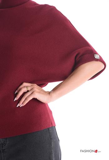 kurze ärmel Strickpullover Rollkragen- mit Strasssteinen - ph 4
