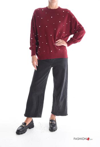 Camisola gola redonda com pérolas com strass - ph 5