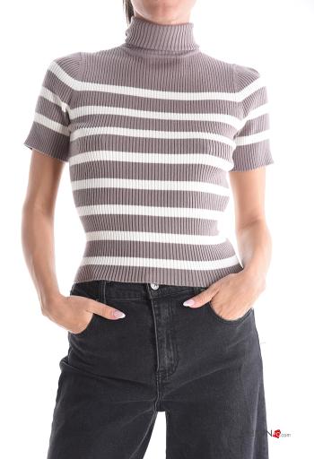 Maglione maniche corte Fantasia righe a collo alto - ph 1