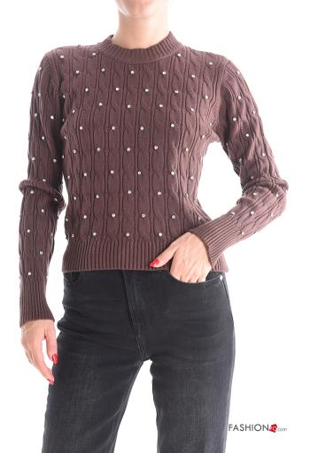 Maglione maniche lunghe girocollo con strass - ph 1