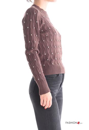 Maglione maniche lunghe girocollo con strass - ph 3