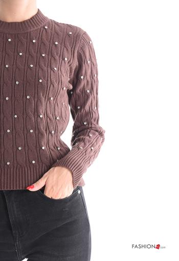 Maglione maniche lunghe girocollo con strass - ph 4