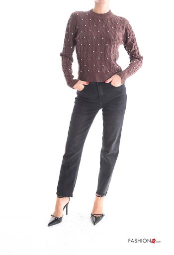 Maglione maniche lunghe girocollo con strass - ph 5