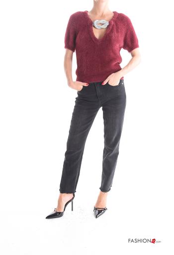 Pull manches courtes à col en V avec strass - ph 5