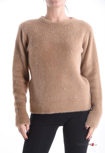 long sleeve crew neck Sweater with rhinestones