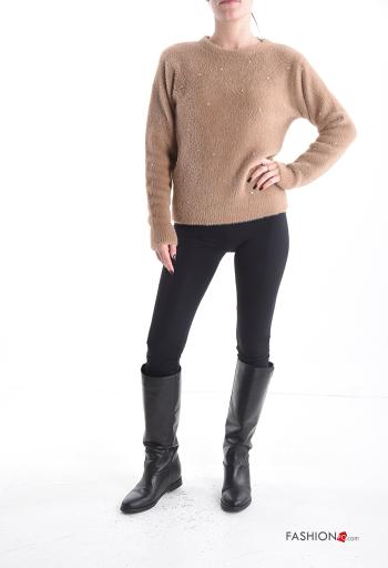 long sleeve crew neck Sweater with rhinestones - ph 5